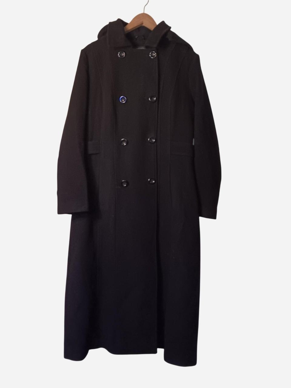 BGSD - Long Double-Breasted Peacoat w/ Detachable Hood - Black - L